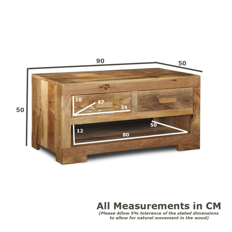 Light Mango Wood 2 Drawer Coffee Table
