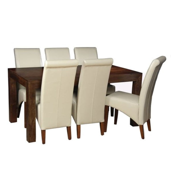Mango Wood 160cm Dining Table & 6 Rollback Chairs