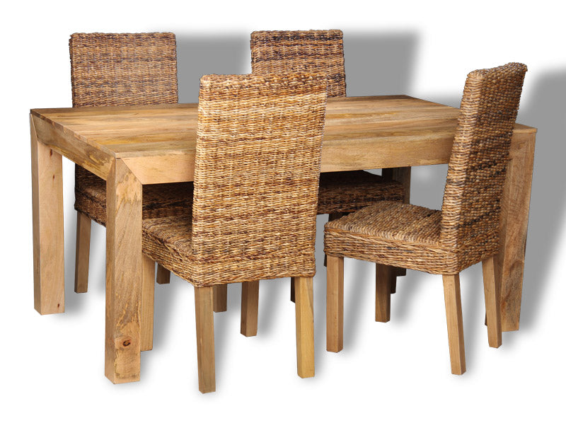 Light Mango Wood 160cm Dining Table & 4 Rattan Chairs