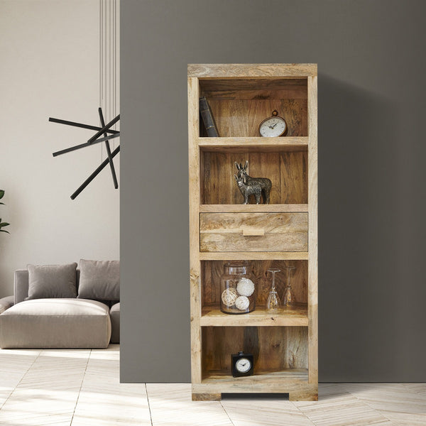 Light Mango Wood 65cm 1 Drawer Bookcase - In Stock