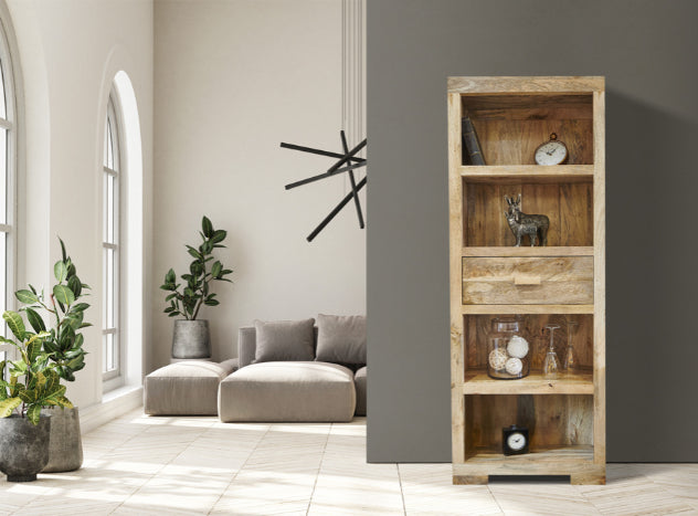 Light Mango Wood 65cm 1 Drawer Bookcase - In Stock