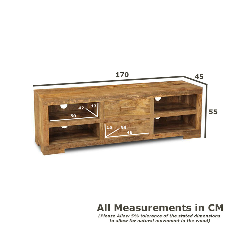 Light Mango Wood 2 Drawer Media Unit