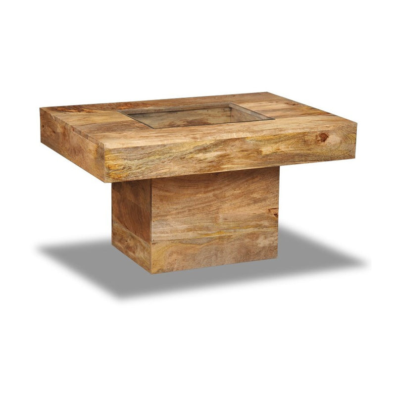 Light Mango Wood Small Glass Topped Coffee Table