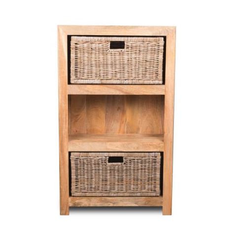 Light Mango Wood Medium Shelves and Rattan Wicker Baskets