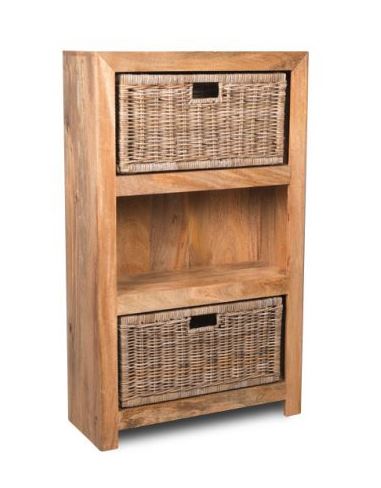 Light Mango Wood Medium Shelves and Rattan Wicker Baskets