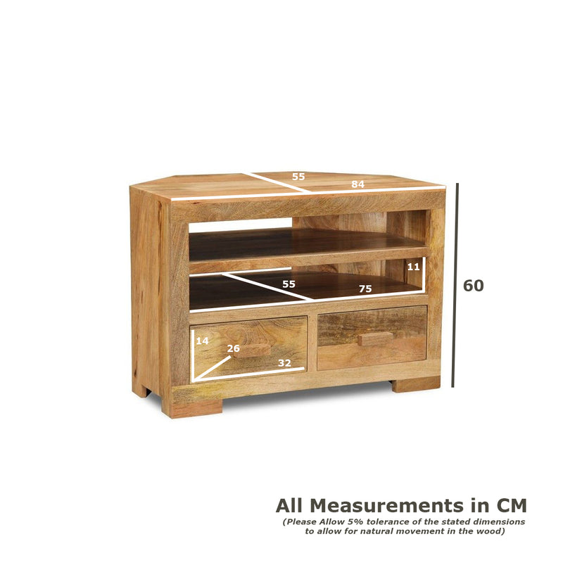 Mango Wood Walnut 85cm Corner TV Unit - In Stock