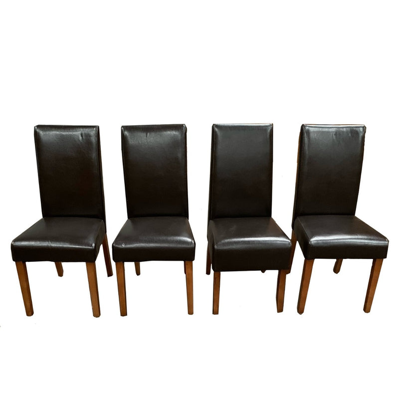 Set of 4 Brown Leather Dining Chairs