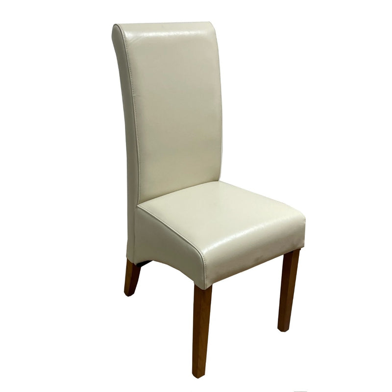 Cream Leather Rollback Dining Chair