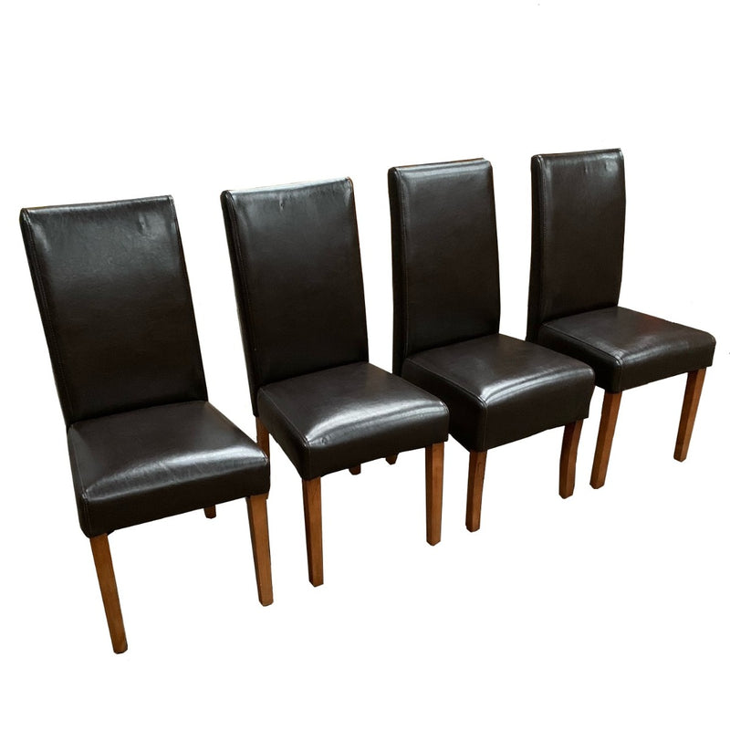Set of 4 Brown Leather Dining Chairs