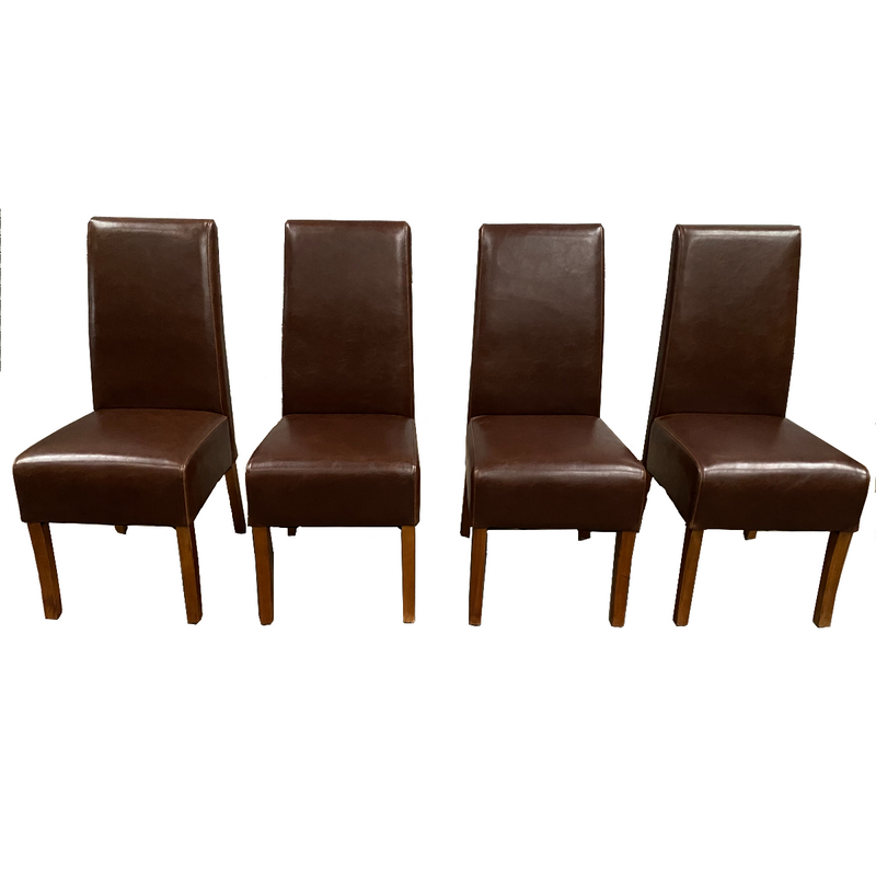 Set of 4 Antique Brown Leather Madrid Dining Chair (T45)
