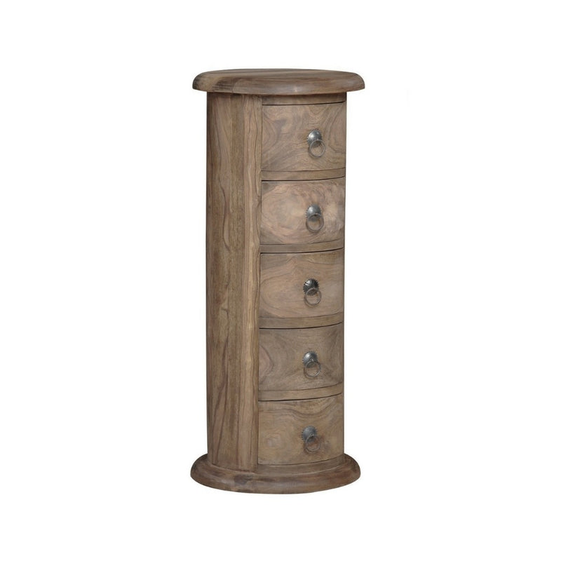 Jali Mango - Natural 32cm 5 Drawer Slim Drum - In Stock