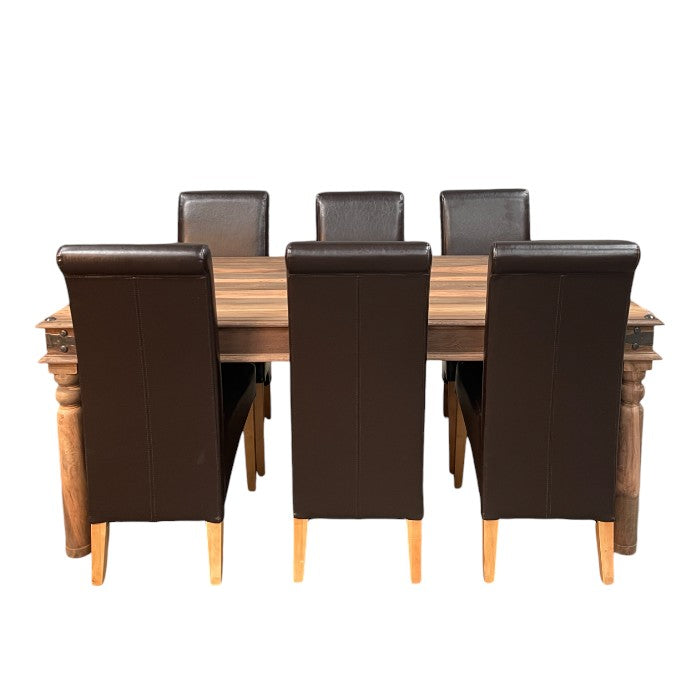 Jali Natural 180cm Dining Table & 6 Leather Rollback DIning Chairs