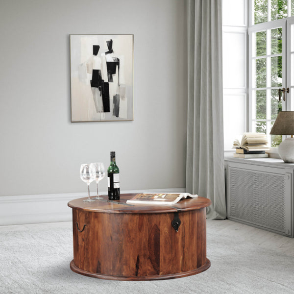 Jali Mango - Honey Round Trunk Coffee Table - In Stock