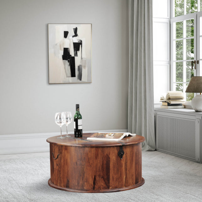 Jali Mango - Honey Round Trunk Coffee Table - In Stock