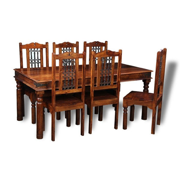 Honey 180cm Dining Set & 6 Solid Jali Dining Chairs