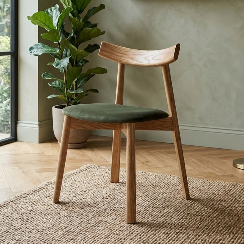 Japandi Green Velvet Oak Dining Chair