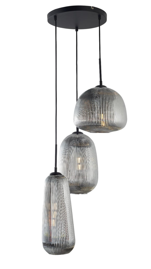 Triple Drop Smoke Glass Ceiling Pendant