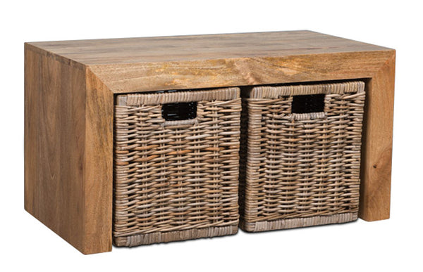 Light Dakota Coffee Table with 2 Rattan Baskets
