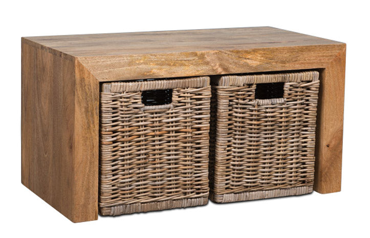 Light Dakota Coffee Table with 2 Rattan Baskets