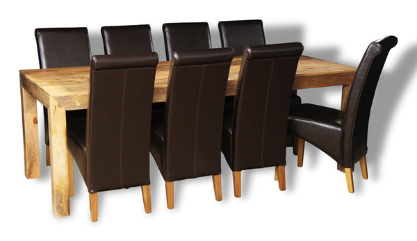Dakota Light 220cm Dining Table & 8 Leather Rollback Chairs