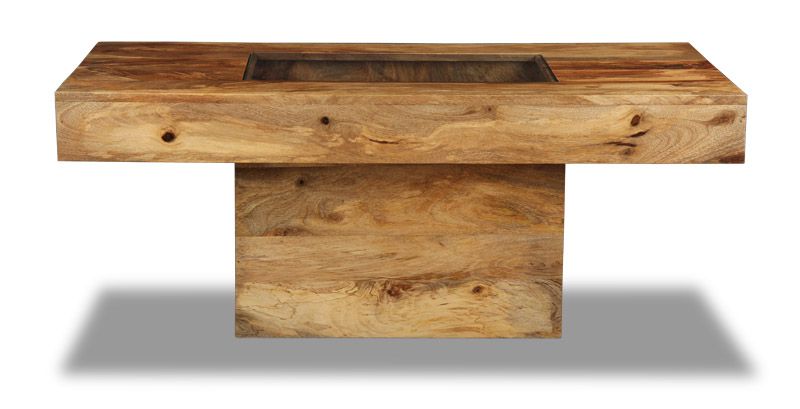 Light Mango Wood 115cm Glass Topped Coffee Table - In Stock