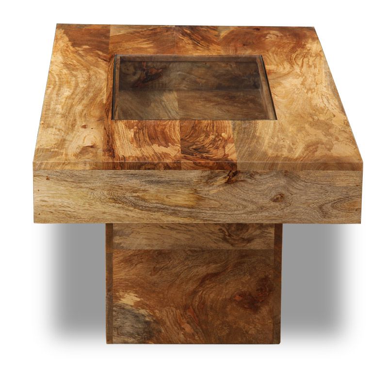 Light Mango Wood 115cm Glass Topped Coffee Table - In Stock