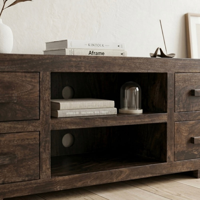 Mango Wood Walnut 125cm Media Unit