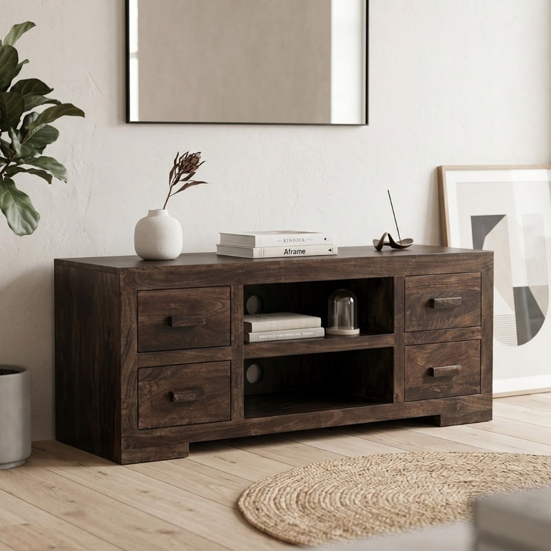 Mango Wood Walnut 125cm Media Unit
