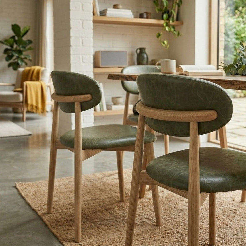 Scandi Green Faux Leather Oak Dining Chair