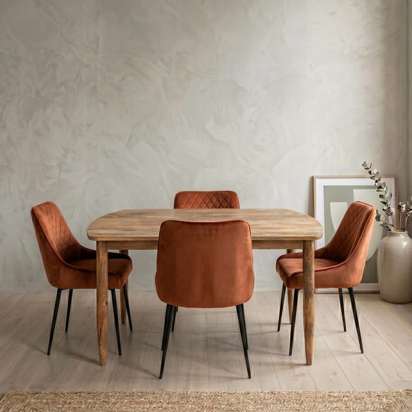 SCANDI MANGO 130CM DINING SET WITH X4 RUST ORANGE HENLEY CHAIRS