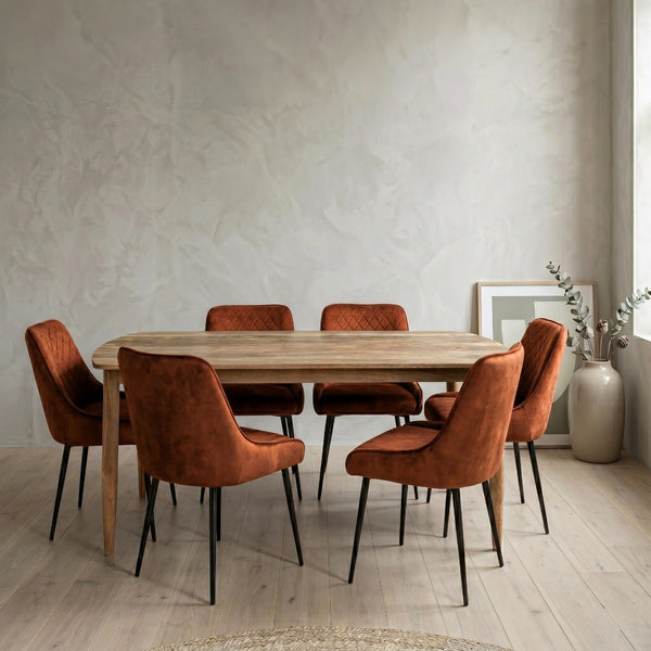 SCANDI MANGO 190CM DINING TABLE WITH 6 OLIVE GREEN HENLEY CHAIRS