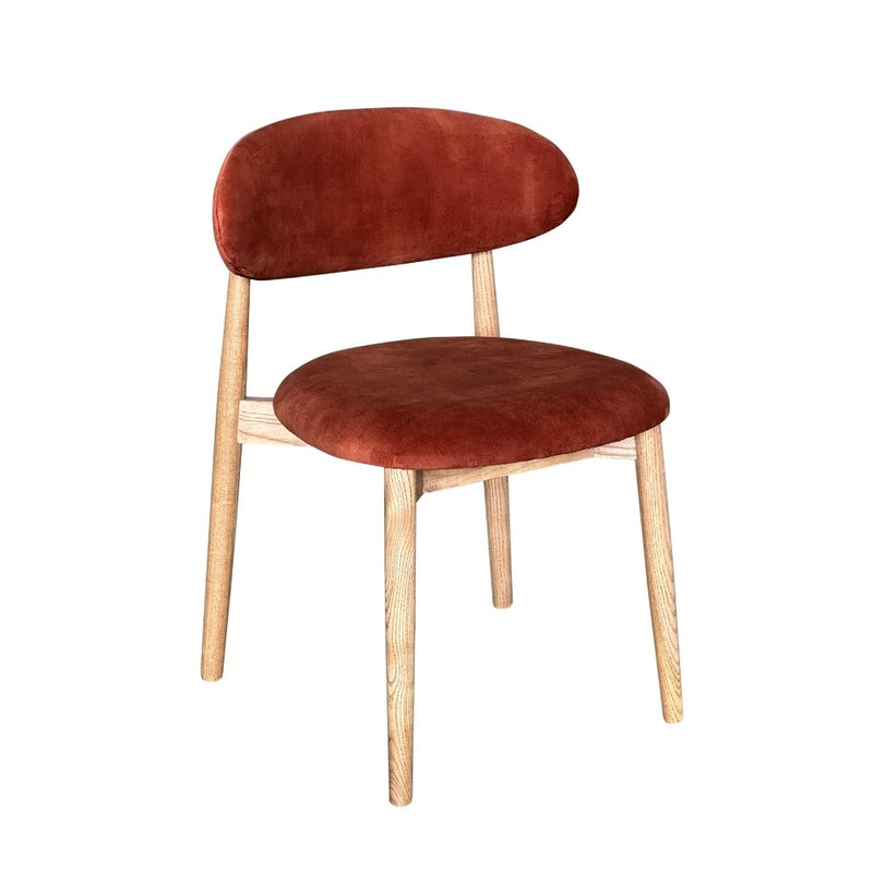Scandi Orange Rust Velvet Oak Dining Chair