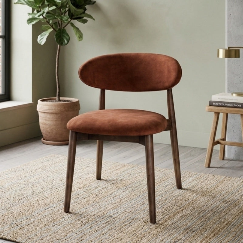 Scandi Orange/Rust Velvet Oak Dining Chair - Dark Leg
