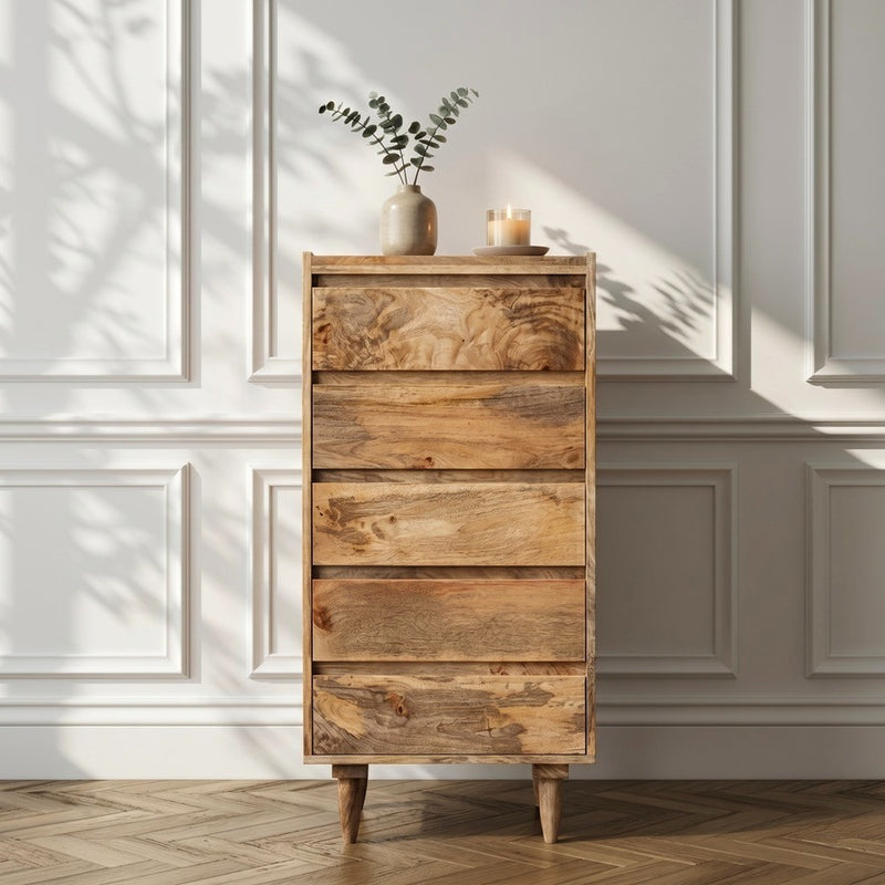 Scandi Mango 5 Drawer Tall Boy - In Stock