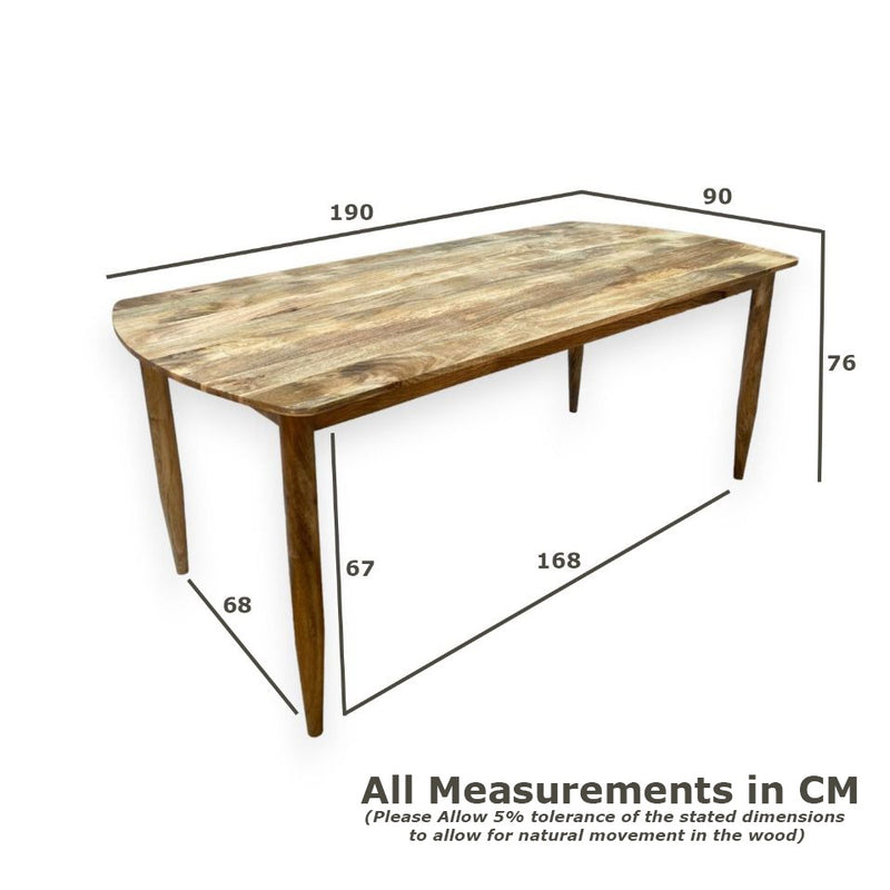 Oak Stain Scandi Mango 190cm Dining Table - In Stock