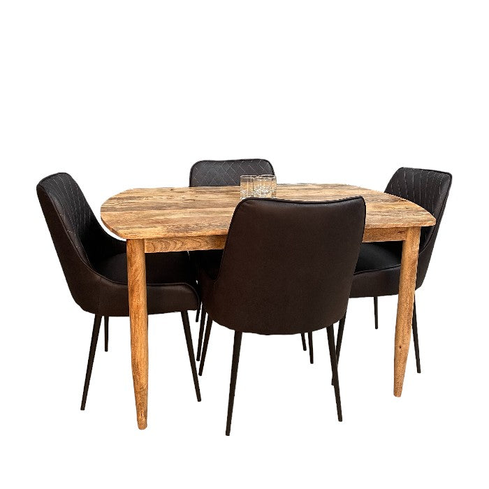 Scandi Mango 130cm Dining Table & 4 Henley Faux Leather Dining Chairs