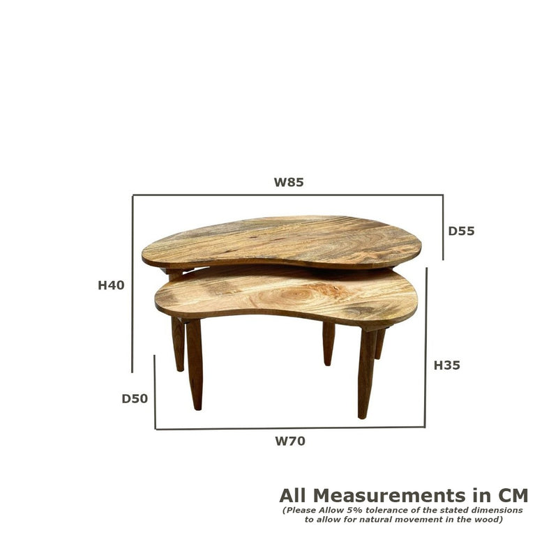 Oak Stain Scandi Mango Kidney Bean Coffee Table - In Stock