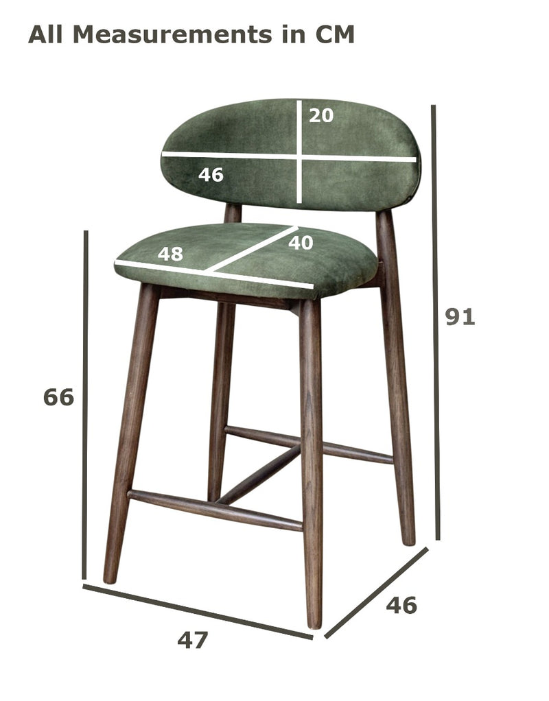 Scandi Green Velvet Oak Bar Stool - Light Leg - In Stock