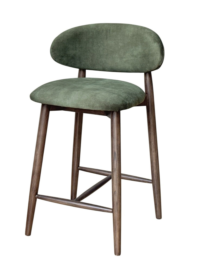 Scandi Green Velvet Oak Bar Stool - Dark Leg - In Stock