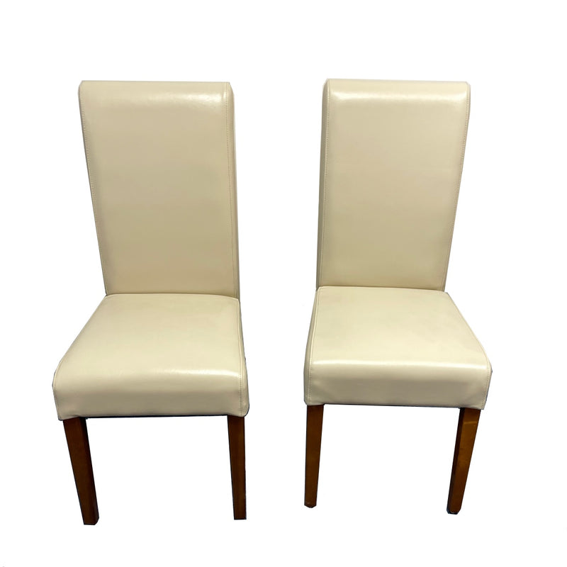 Set of 2 Cream Leather Rollback Chairs