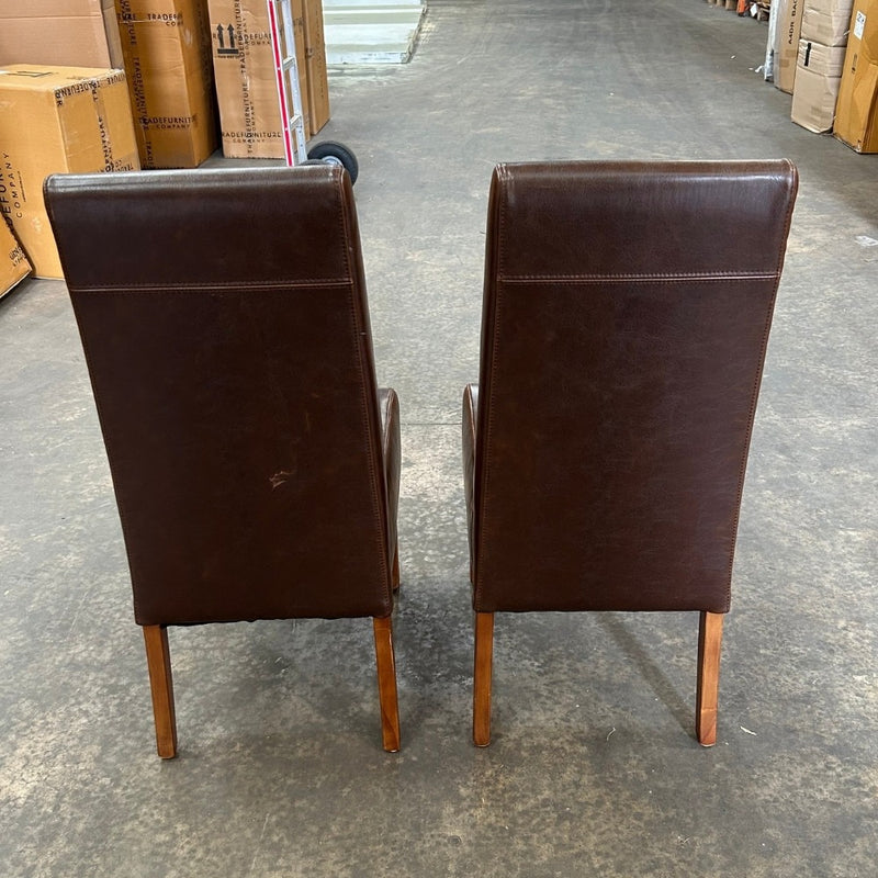 Ex Dispaly Antique Brown Leather Madrid Dining Chairs (Dark Leg) - Set of Two