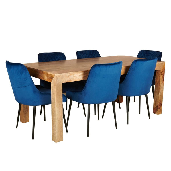Light Dakota 180cm Dining Table & 6 Henley Velvet Dining Chairs