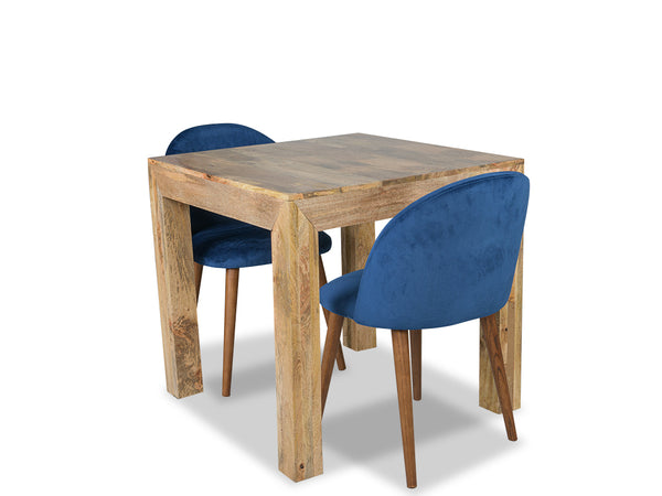 Light Mango Wood 80cm Dining Table & 2 Zena Velvet Chair