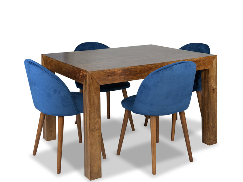 Dakota 120cm Dining Table & 4 Zena Velvet Chairs (2 Colours) - In Stock
