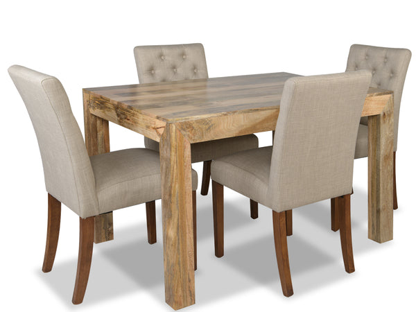 Light Dakota 120cm Dining Table &  4 Milan Button Fabric Chairs