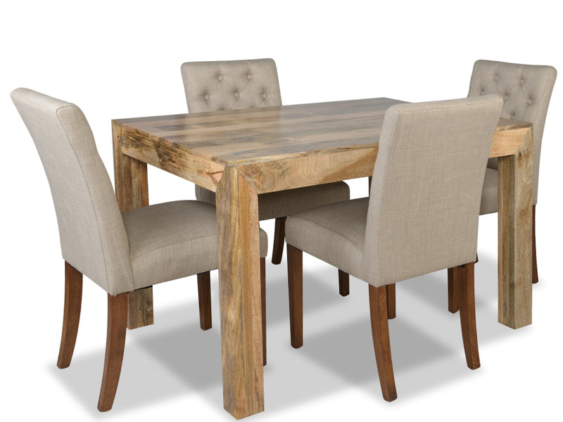 Light Dakota 120cm Dining Table &  4 Milan Button Fabric Chairs