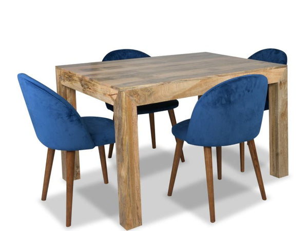 Light Mango Wood 120cm Dining Table & 4 Zena Velvet Chairs