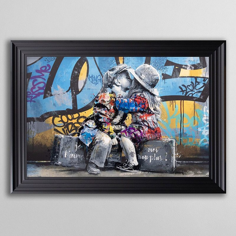 Two Children Graffiti Framed Art - last one remaining
