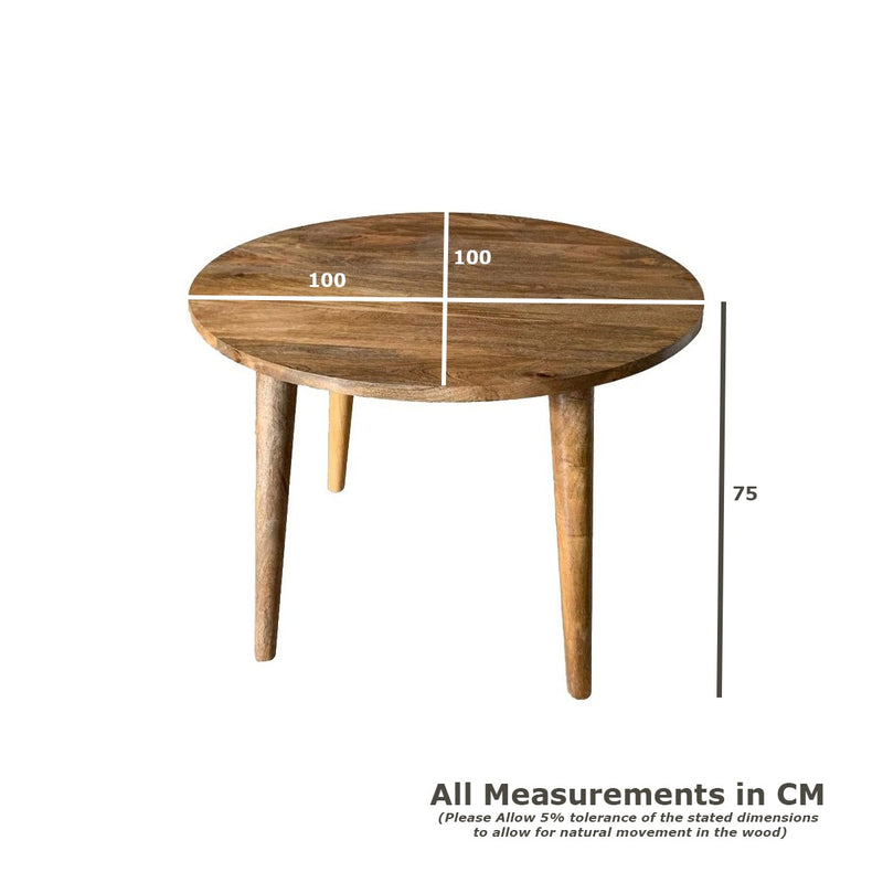 Light Vintage Mango 100cm Round Dining Table & 4 Milan Dining Chairs (3 Colours)  - In Stock