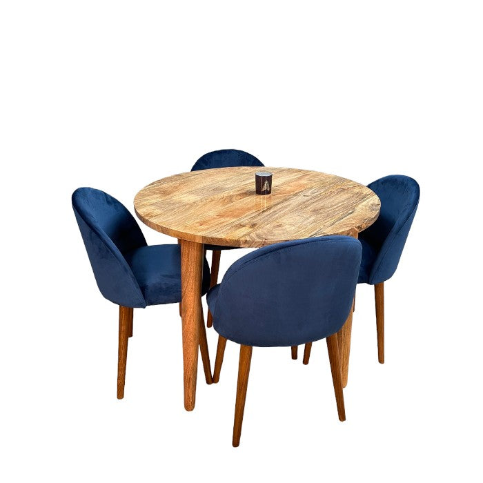 Light Vintage Mango 100cm Round Dining Table & 4 Zena Dining Chairs